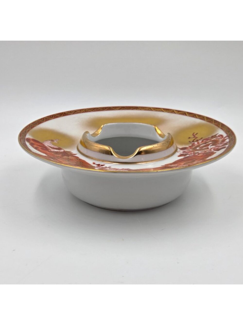 Kutani Peacock & Peony Water Well or Ashtray From the Meiji Period - Picture 4 of 10